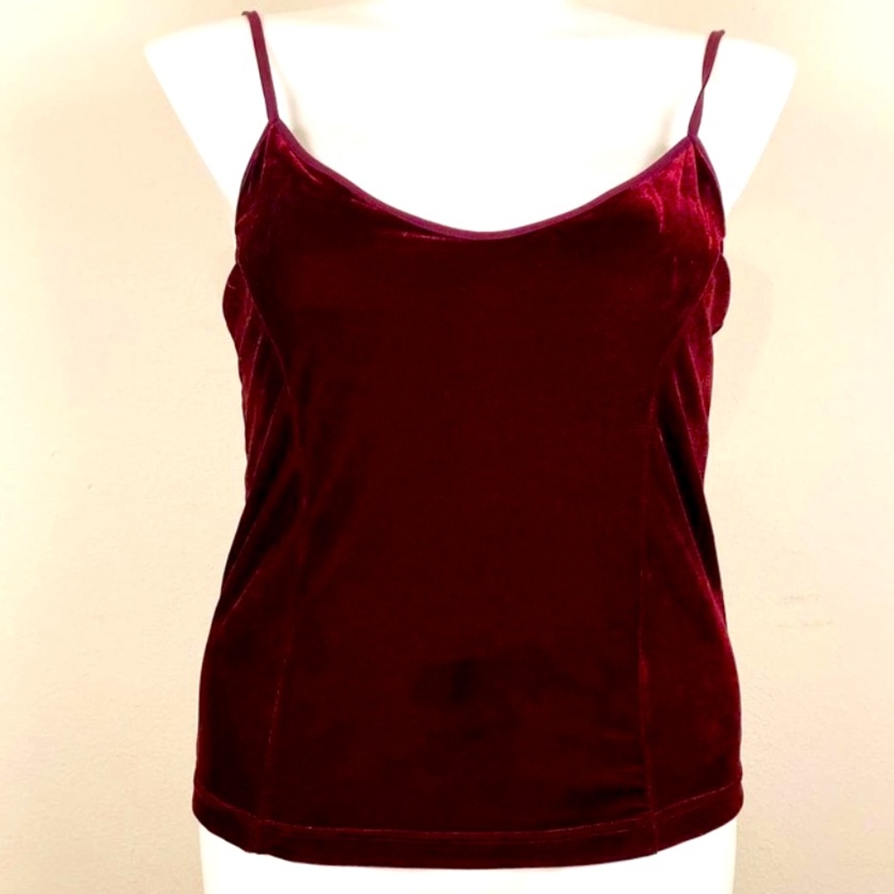 🌞 Avon wine velvet tank top cami adjustable spaghetti straps shelf bra women S